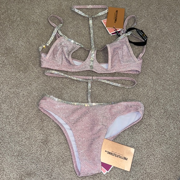 Pretty little thing baby pink diamanté glitter pool party bikini set - Picture 2 of 13